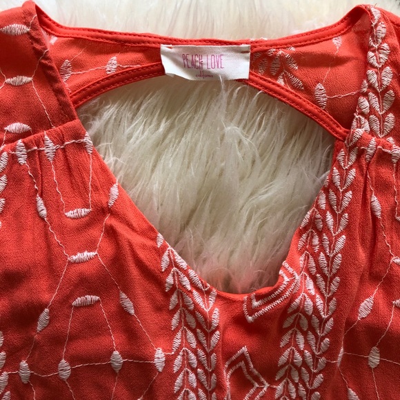 Peach Love California Long Sleeve Coral Boho Embroidered Blouse S - Picture 2 of 7